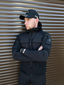 Мужская Флисовая Куртка с защитными накладками и вентиляционными пазухами черная размер 3XL