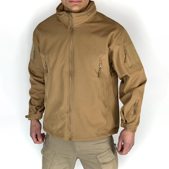 Мужская флисовая Куртка Softshell с капюшном и вентиляционными молниями койот размер M