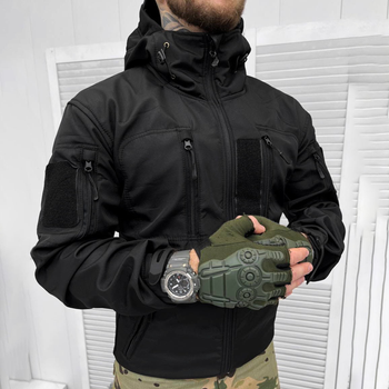 Демісезонна чоловіча Куртка SoftShell з капюшоном та додатковими кишенями чорна розмір S