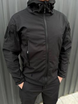 Мужская Куртка с капюшоном SoftShell на флисе черная размер M