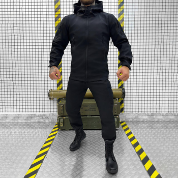 Мужской демисезонный Костюм Куртка + Брюки / Полевая форма Softshell с системой Вентиляции черная размер 2XL