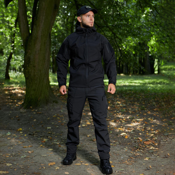 Чоловічий демісезонний Костюм Куртка + Штани / Польова форма Softshell із Липучками під Шеврони чорна розмір XL