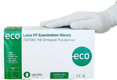 Рукавички оглядові латексні неопудрені нестерильні Latex PF Examination Gloves ECO розмір L 100штук