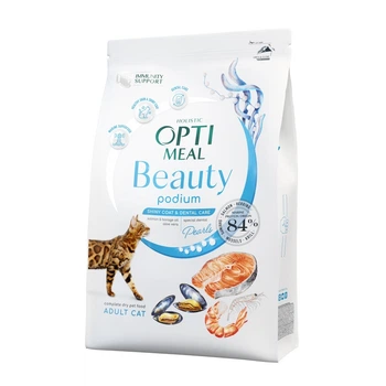 Беззерновой сухой полнорационный корм для взрослых кошек Optimeal Beauty Podium на основе морепродуктов 4 кг