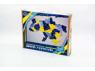 Деревянный пазл Карта Украины сине-желтая, Puzzleok