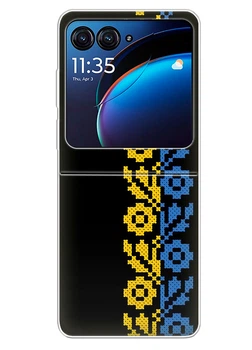 Патріотичний чохол ПринтОК для Motorola Razr 50 із силікону - Українська вишиванка із квітів