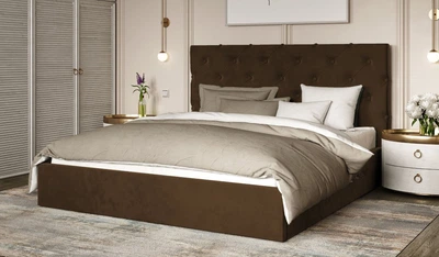 Кровать двуспальная с мягким изголовьем/подъемником Велюр 140x200 ДСП/ткань Віорина Деко Латте буковые ламели/без матраса