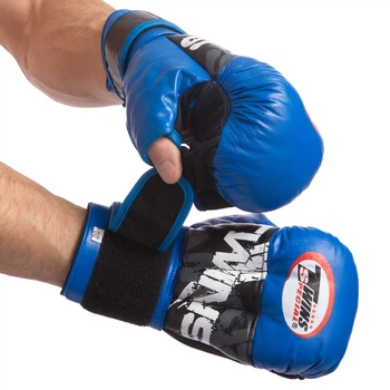 Перчатки для рукопашного боя ММА кожаные TWN (р-р 12oz) (TWINS-MMA-Rep_Синий-черный_12)