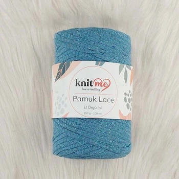 Пряжа стрічка для вʼязання KNIT ME COTTON LASE 250 грам, 100 метрів аквамарін
