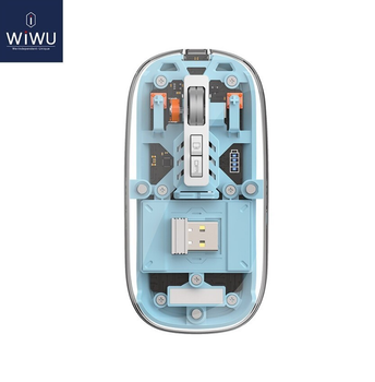 Беспроводная мышь WiWU WM105 Crystal Wireless с аккумулятором и Bluetooth (Type-C, USB 2.4 ГГц, компьютерная, бесшумная, прозрачная, для макбука) - Голубая