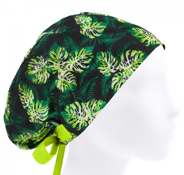 Медицинская шапочка женская HeadwearUniverse универсальная принт Листья монстеры на черном