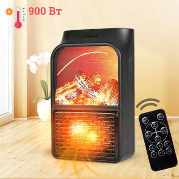 Портативный тепловентилятор электрический с имитацией пламени Flame Heater 900W обогреватель камин с пультом