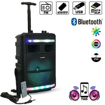 Портативна Bluetooth колонка KIMISO з мікрофоном 839QS 8" BASS бумбокс валіза з різнобарвним LED підсвічуванням + пульт