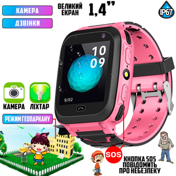 Детские смарт часы с SIM картой Baby Watch BW-F3, камера, функция SOS и двухсторонний вызов, с фонариком, геозабор, влагозащищённые Pink