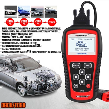 Автомобильный универсальный диагностический сканер Konnwei OBDII/EOBD scanner 808KWHS для авто 1996-2021 года с чехлом и сумкой