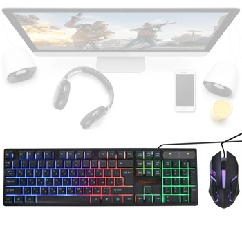 Набор геймерский Клавиатура компьютерная проводная HK-6300TZ Big с LED RGB подсветкой + мышка