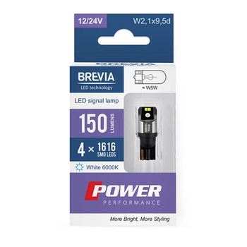 LED автолампа Brevia Power W5W 150Lm 12/24V белая для автомобиля габаритная лампочка 2шт (LI-D_22-O)
