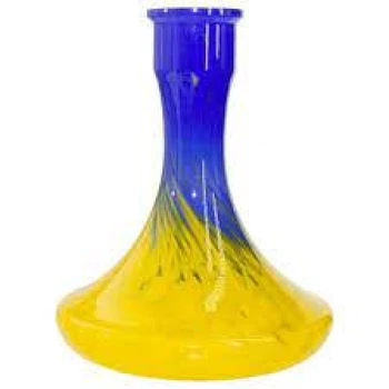 Колба под уплотнитель для кальяна 2×2 Hookah Craft, Желто-голубая крошка, ручная работа, высота 26 см, внутренний диаметр шейки 4,5 см