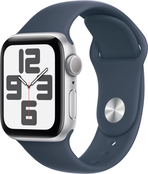 Смарт-годинник Apple Watch SE (2023) GPS + Cellular 40mm Silver Aluminium Case with Storm Blue Sport Band - M/L (MRGM3)