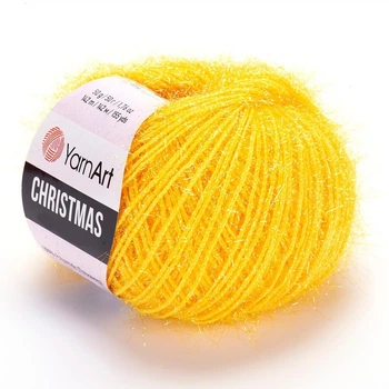 Нитки YarnArt Christmas (ЯрнАрт Кристмас) № 32 пряжа ярко желтый оранжевый фантазийная травка