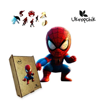 Пазл Ukropchik деревянный Супергерой Спайди А4 в коробке с набором-рамкой (Spider-Man Superhero A4)