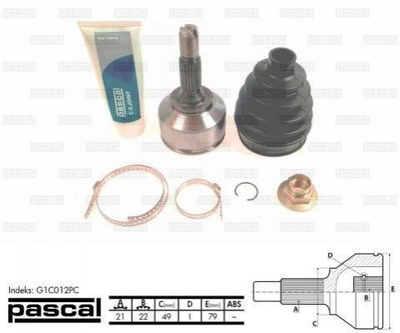 ШРУС PASCAL G1C012PC Peugeot 208, 207; Citroen C3, C2 3272EX, 3272HY, 3272KW