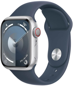 Смарт-годинник Apple Watch Series 9 GPS + Cellular 41mm Silver Aluminium Case with Storm Blue Sport Band - S/M (MRHV3)