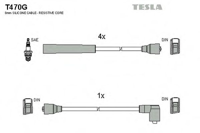 Кабель запалювання к-кт TESLA Ford Sierra 82-93 1,3 Tesla (T470G)