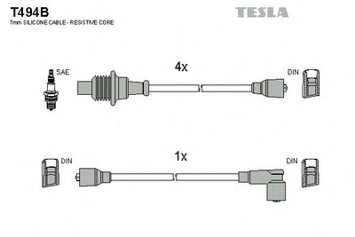 Кабель запалювання к-кт TESLA Peugeot 205,305,309,405 82-94 1,6 Tesla (T494B)