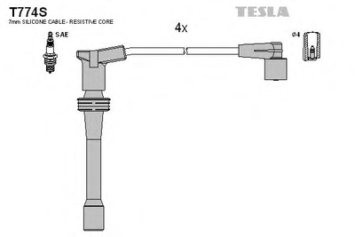 Кабель зажигания к-кт TESLA Lada 2112 1.5i 16V Tesla (T774S)