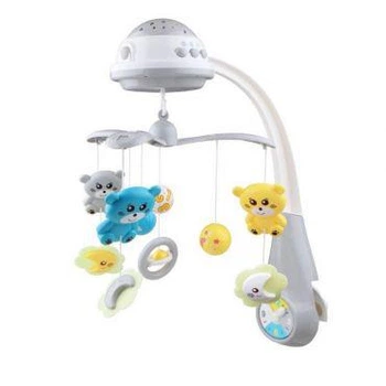 Дитячий пластиковий мобіль з проектором Baby Mix Ведмедики, пластикові іграшки, 4 типи мелодій, сірий
