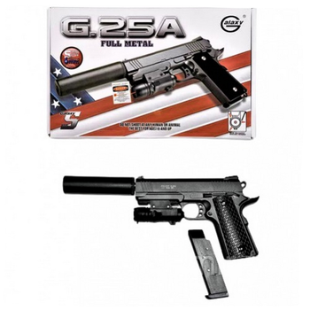 Дитячий пістолет на кульках "SIG Sauer 226" Galaxy G25A з ЛЦУ і глушником, метал, чорний