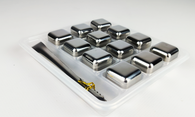 Стальные кубики для виски и других напитков Moltis Whiskey Stones SILVER 12 шт + щипцы 10054