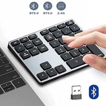Тонкая беспроводная алюминиевая цифровая клавиатура 2в1 BOW с Bluetooth для Mac, Windows 35 клавиш аккумуляторная перезаряжающая Gray