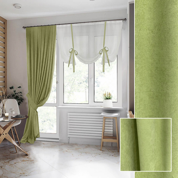 Стильна римська завіска зі шторою для балкону Adagio Windows Decor салатова, штори для кухні в розмірах 1,5х2,7м - штора, 1,5х1,4м - завіска