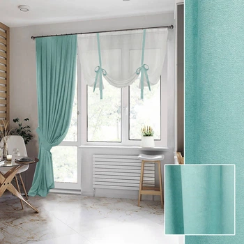 Стильна римська занавіска зі шторою для балкону Adagio Windows Decor мятна, штори для кухні у розмірах 1,5х2,7м - штора, 1,5х1,4м - занавіска