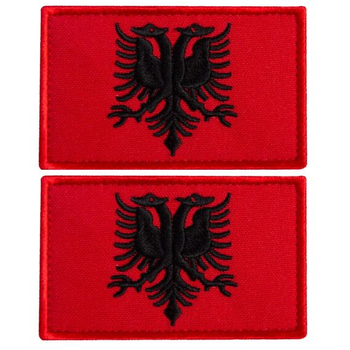 Набор шевронов 2 шт на липучке Флаг Албании, вышитый патч нашивка 5х8 см
