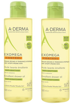 Żel pod prysznic A-Derma Exomega Control Emollient Shower Oil Dry Skin 500 ml Set 2 Pieces (3282779341158)