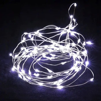 Светодиодная гирлянда нить Капли росы на 50 Led 5 м на батарейках белая