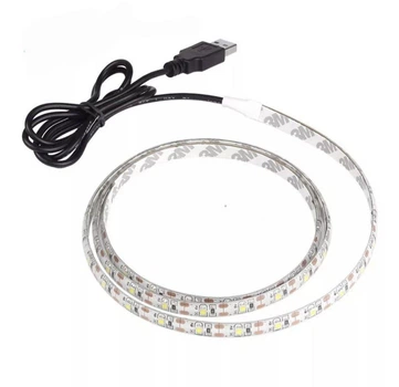 Світлодіодна LED стрічка 1м з живленням від повербанка або USB , колір холодний білий, 6000к