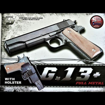 Страйкбольный пистолет Galaxy Colt M1911 Classic метал пластик з пульками и кобурой черный