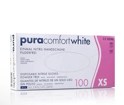 Рукавички нітрилові Ampri Puracomfort White неопудрені Размер XS 100 шт Білі (4044941009797)