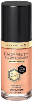 Podkład matujący Max Factor Facefinity All Day Flawless 3 w 1 N77 Soft Honey 30 ml (3616303999483)