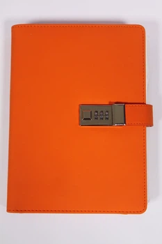 Ежедневник со встроенным POWER BANK Fonex с проводной зарядкой ярко оранжевый кодовый замок