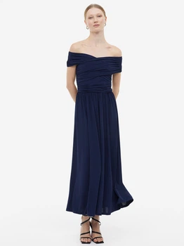 Платье вечернее длинное женское H&M 061173205 XXL Темно-синее (6666000264190)