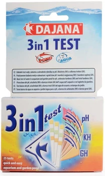 Тест для определения PH, KH, GH воды в аквариуме Dajana 3 in 1 Test 25 шт/уп