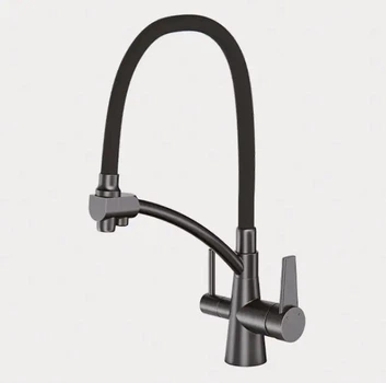 Смеситель для кухни под фильтр с гибким сливом Gappo G4398-19 Черный / Оружейная сталь pvd