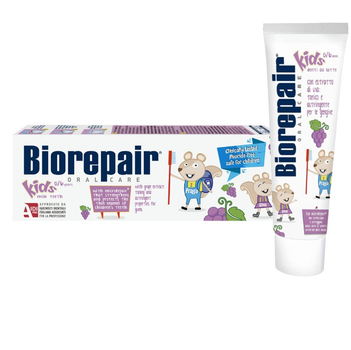 Детская зубная паста Biorepair Kids 0-6 "Веселый мышонок"|вкус Виноград|50 мл (Без Фтора)| 0-6 лет