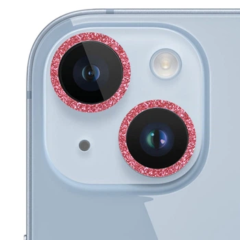Защитное стекло Metal Sparkles на камеру для Apple iPhone 15 (6.1") / 15 Plus (6.7") (Красный / Red)