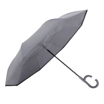Зонт трость наоборот обратного сложения механический ветрозащитный Up-Brella 1166 купол 108 см Gray (SK-N11203-59312S)